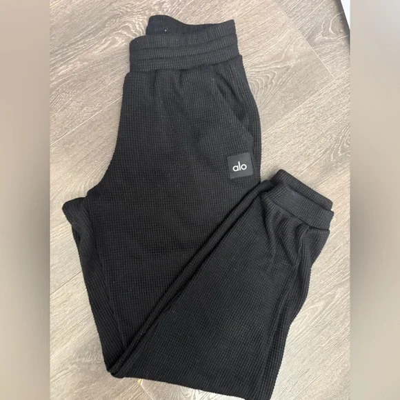 ALO Yoga Black Waffle-Knit Jogger - Picture 2 of 3
